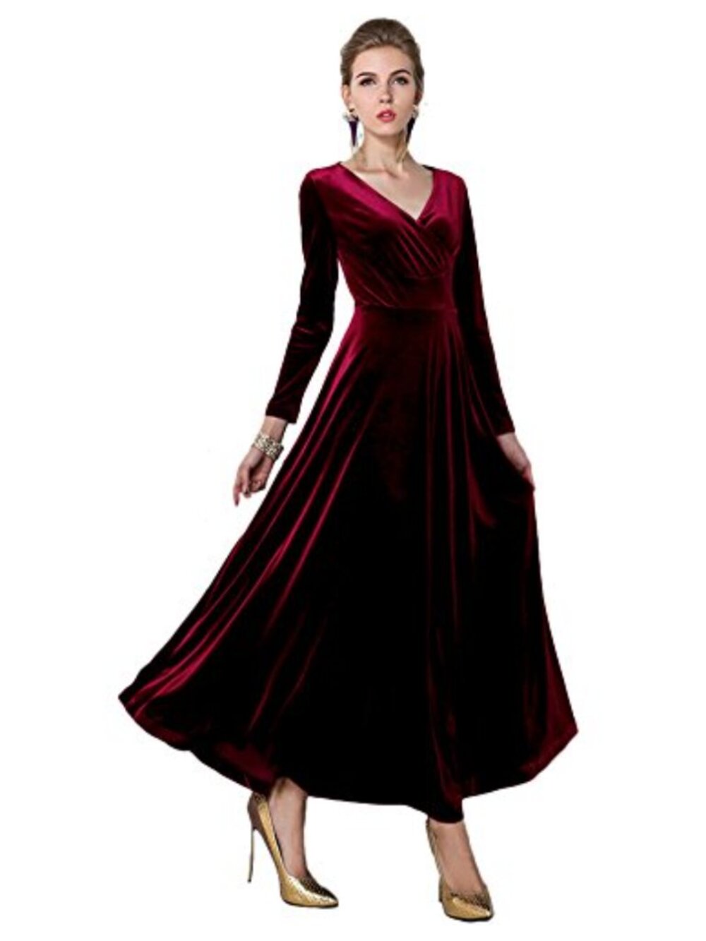 Elegant Velvet Long Sleeve Maxi Dress Evening Party Formal